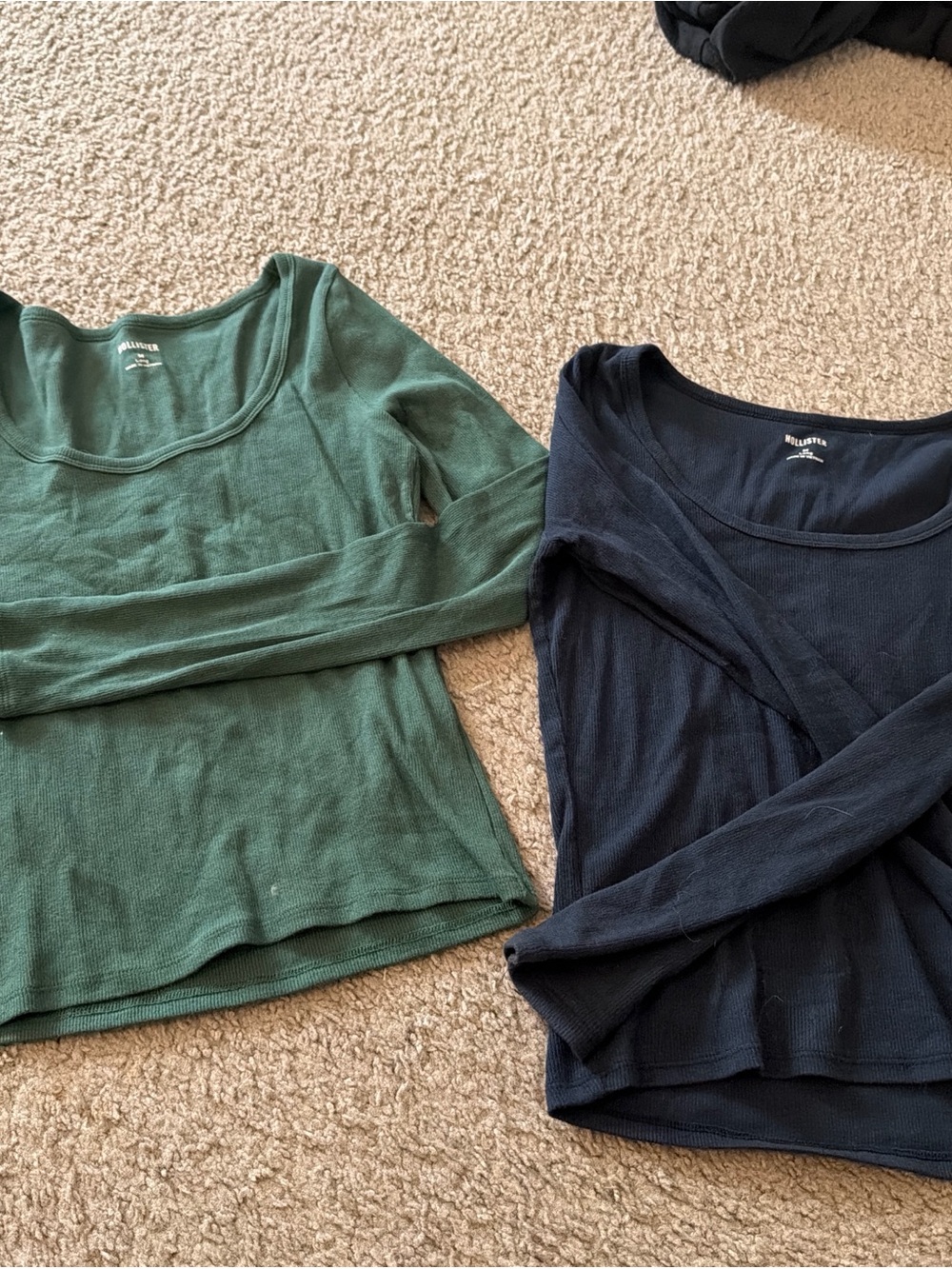 Hollister Olive Green Ribbed Logo Tee with Pink Lettering